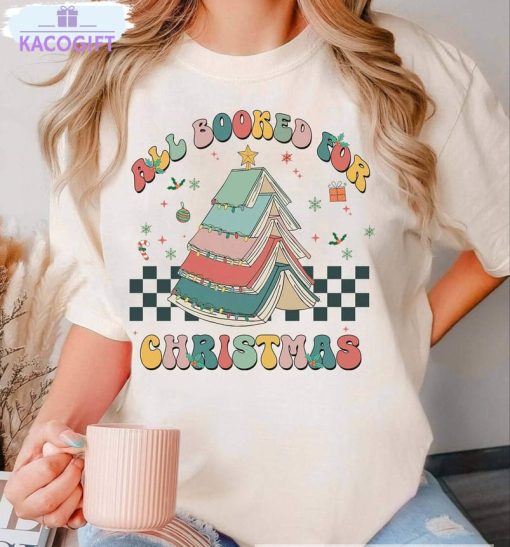 all booked for christmas retro shirt book lovers christmas long sleeve unisex hoodie 2