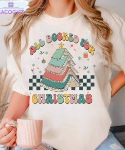 all booked for christmas retro shirt book lovers christmas long sleeve unisex hoodie 3