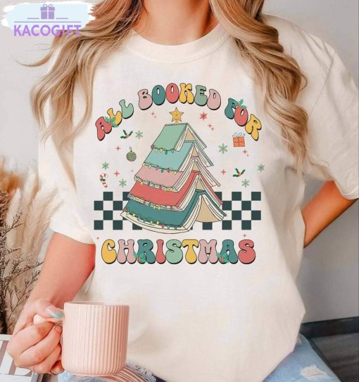 all booked for christmas retro shirt book lovers christmas long sleeve unisex hoodie 3