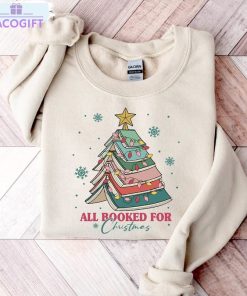 all booked for christmas shirt christmas book tree long sleeve tee tops 1