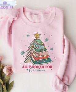 all booked for christmas shirt christmas book tree long sleeve tee tops 2