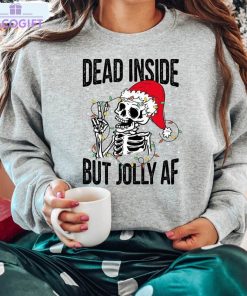 dead inside but jolly af shirt cute christmas short sleeve tee tops 2