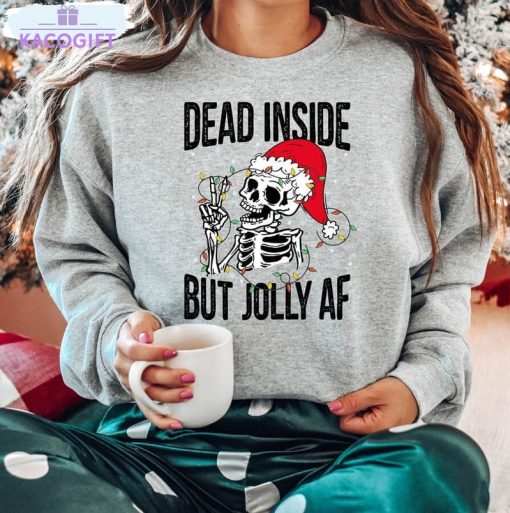 dead inside but jolly af shirt cute christmas short sleeve tee tops 2