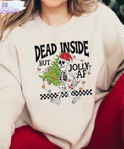 dead inside but jolly af shirt skeleton funny christmas short sleeve tee tops 2