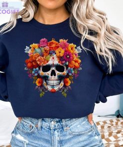 dia de los muertos colorful shirt skeleton and roses tee tops crewneck 1