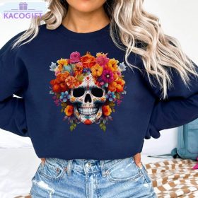 dia de los muertos colorful shirt skeleton and roses tee tops crewneck 1