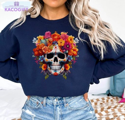 dia de los muertos colorful shirt skeleton and roses tee tops crewneck 1