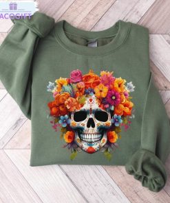 dia de los muertos colorful shirt skeleton and roses tee tops crewneck 2