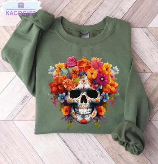 dia de los muertos colorful shirt skeleton and roses tee tops crewneck 2