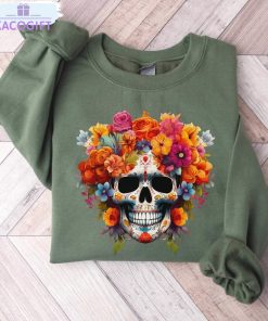 dia de los muertos colorful shirt skeleton and roses tee tops crewneck 3