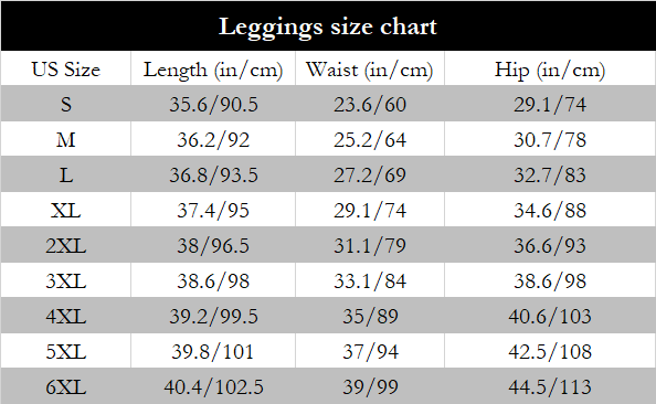 leggings size chart