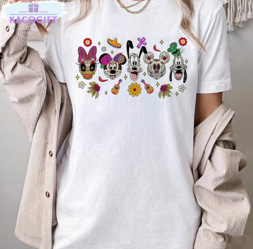 mickey and friends skull sugar shirt mexican halloween tee tops unisex t shirt 2