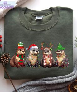 otters christmas lights shirt merry christmas short sleeve crewneck 1