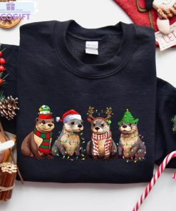 otters christmas lights shirt merry christmas short sleeve crewneck 3