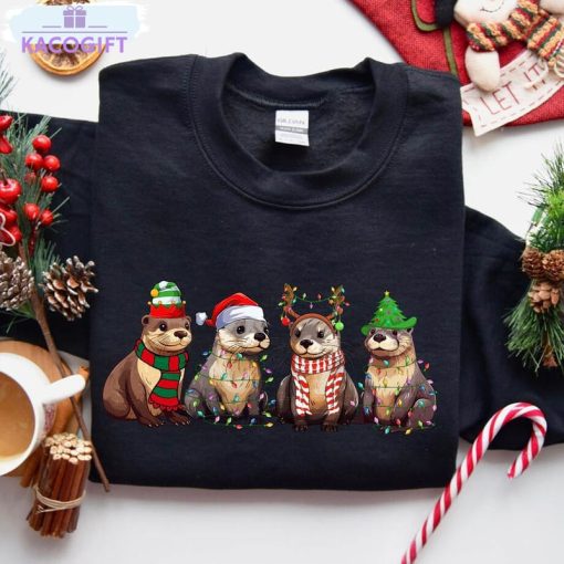 otters christmas lights shirt merry christmas short sleeve crewneck 3