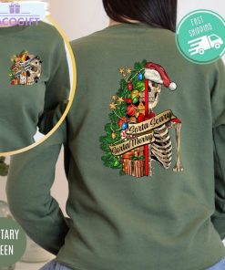 sorta merry sorta scary funny shirt christmas skeleton short sleeve crewneck 2