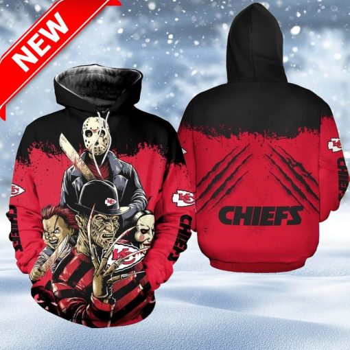 Kansas City Chiefs A Nightmare On Elm Street Halloween 01 Hoodie 3D Zip Printed For Fans