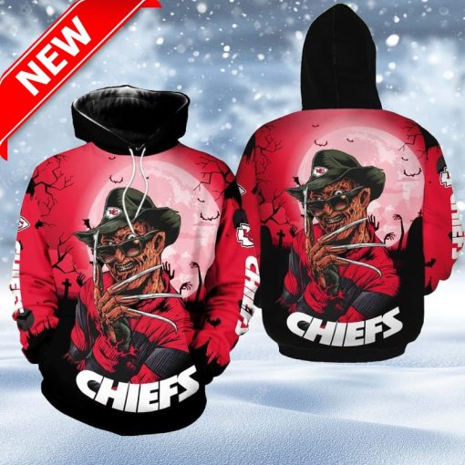 Kansas City Chiefs A Nightmare On Elm Street Halloween Hoodie 3D Zip Printed For Fans