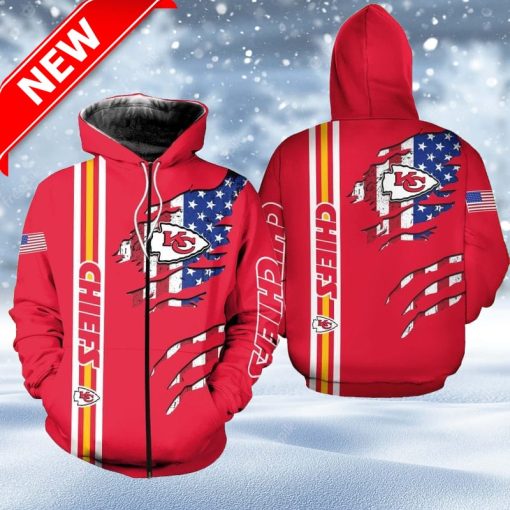 Kansas City Chiefs American Flag Limited Edition Unisex Hoodie 3D Zip Printed For Fans