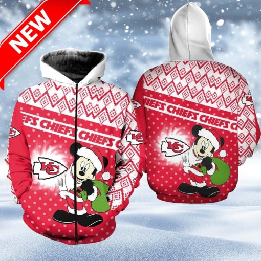 Kansas City Chiefs Christmas Mickey Limited Edition Unisex Zip Hoodie 3D Printed For Fans