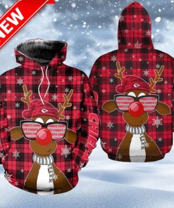 Kansas City Chiefs Christmas Reindeer Sunglasses Zip Hoodie 3D Fleece Zip Hoodie 3D For Fans