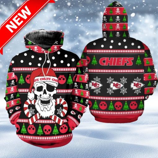 Kansas City Chiefs Christmas Santa Skull Patterns Hoodie 3D For Fans