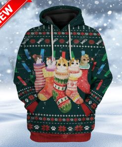 Ugly Hanging Christmas Kitten Stuffing Socks Custom Christmas Hoodie 3D Unisex