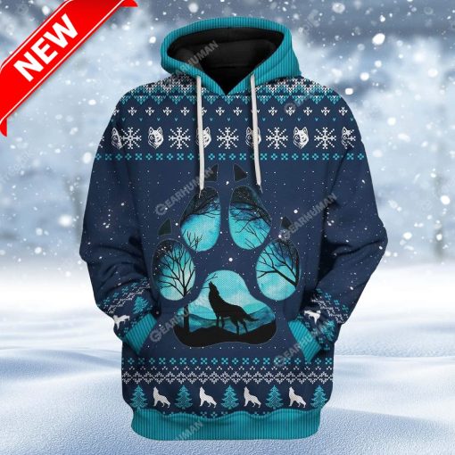 Ugly Howling Wolf In Moonlight Christmas Custom Christmas Hoodie 3D Unisex