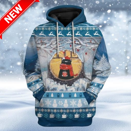 Ugly Indoor Cat Chilling With Coffee Christmas Custom Christmas Hoodie 3D Unisex