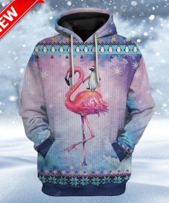 Ugly Peguin Riding Flamingo Christmas Custom Christmas Hoodie 3D Unisex