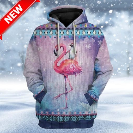 Ugly Peguin Riding Flamingo Christmas Custom Christmas Hoodie 3D Unisex