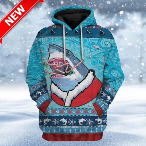 Ugly Santa Shark Biting Candies Christmas Custom Christmas Hoodie 3D Unisex