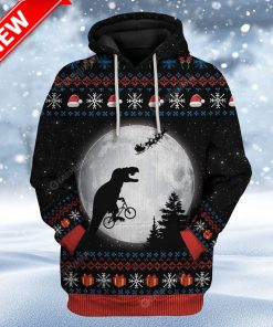 Ugly T Rex Chasing Santa To The Moon Custom Christmas Hoodie 3D Unisex