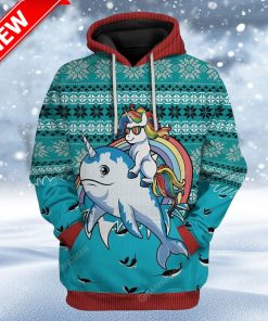 Ugly Unicorn Riding Narwhal Christmas Custom Christmas Hoodie 3D Unisex