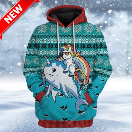 Ugly Unicorn Riding Narwhal Christmas Custom Christmas Hoodie 3D Unisex