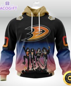 customized nhl anaheim ducks hoodie x kiss band design 3d unisex hoodie