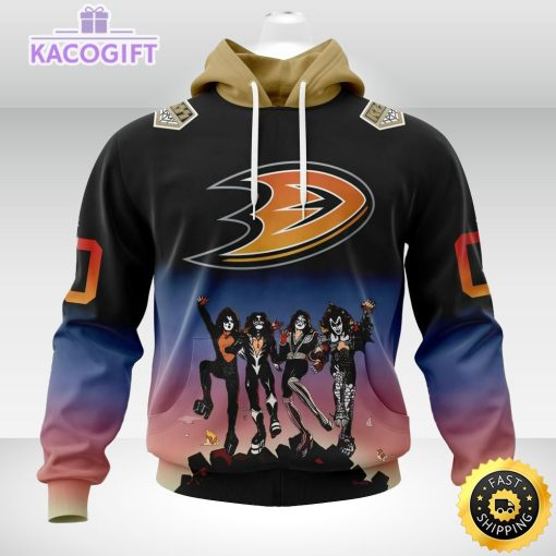 customized nhl anaheim ducks hoodie x kiss band design 3d unisex hoodie