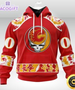 customized nhl calgary flames hoodie special grateful dead skull 3d unisex hoodie
