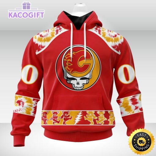 customized nhl calgary flames hoodie special grateful dead skull 3d unisex hoodie