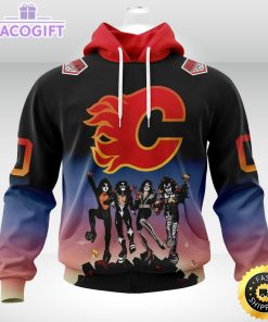 customized nhl calgary flames hoodie x kiss band design 3d unisex hoodie