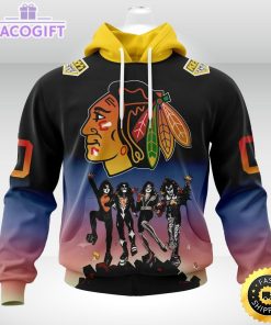 customized nhl chicago blackhawks hoodie x kiss band design 3d unisex hoodie