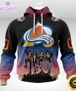 customized nhl colorado avalanche hoodie x kiss band design 3d unisex hoodie