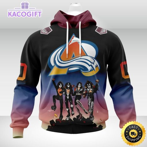 customized nhl colorado avalanche hoodie x kiss band design 3d unisex hoodie