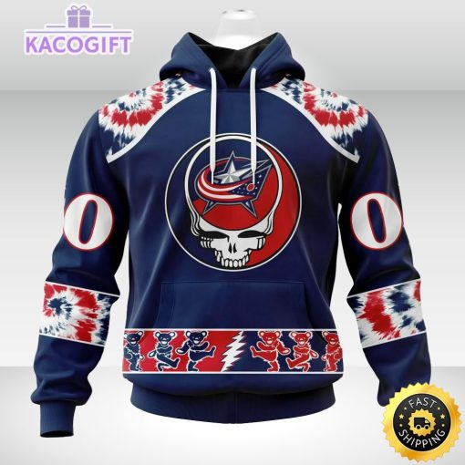 customized nhl columbus blue jackets hoodie special grateful dead skull 3d unisex hoodie