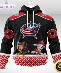 customized nhl columbus blue jackets hoodie special paw patrol design 3d unisex hoodie