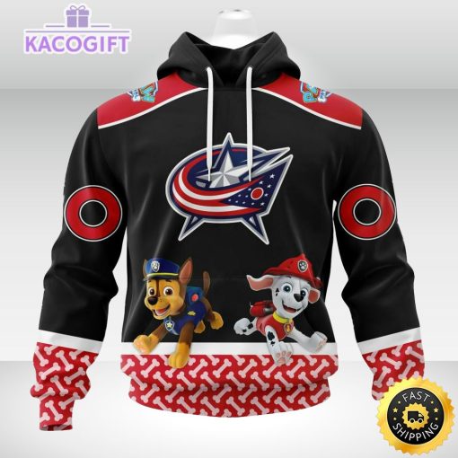 customized nhl columbus blue jackets hoodie special paw patrol design 3d unisex hoodie