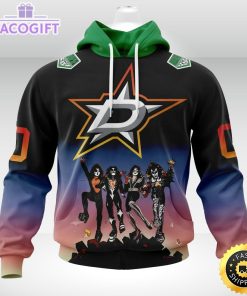 customized nhl dallas stars hoodie x kiss band design 3d unisex hoodie