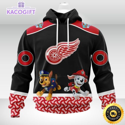 customized nhl detroit red wings hoodie special paw patrol design 3d unisex hoodie