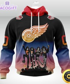 customized nhl detroit red wings hoodie x kiss band design 3d unisex hoodie