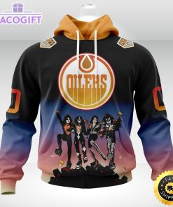 customized nhl edmonton oilers hoodie x kiss band design 3d unisex hoodie